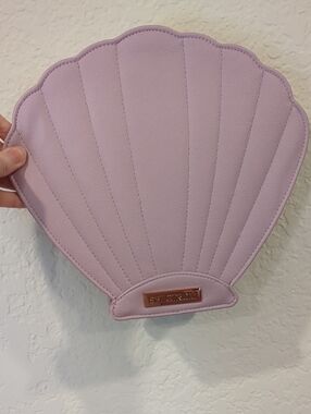 Mermaid Shell-Shaped Lavender Makeup Brush Holder with Rose Gold Plaque & Zipper